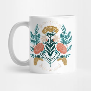 Vintage ivory coral green gold forest berries fern floral Mug